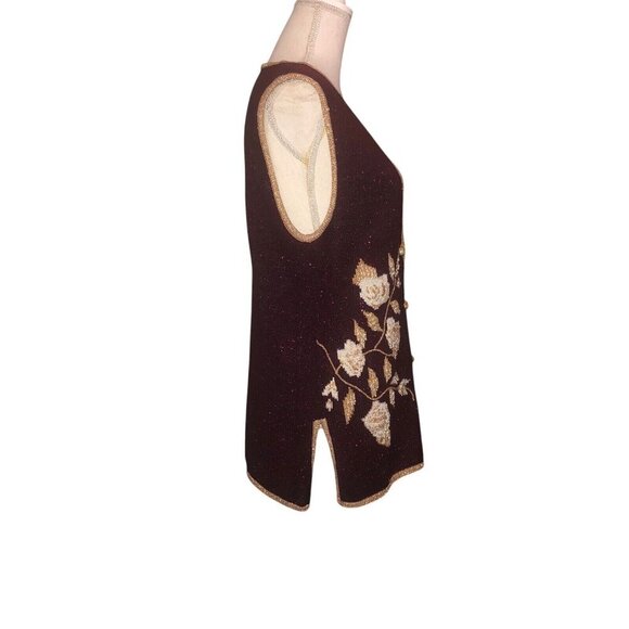 JACLYN SMITH Sz S Womens Wine Metallic White Gold Pearl Embellished Sweater Vest - Picture 4 of 5